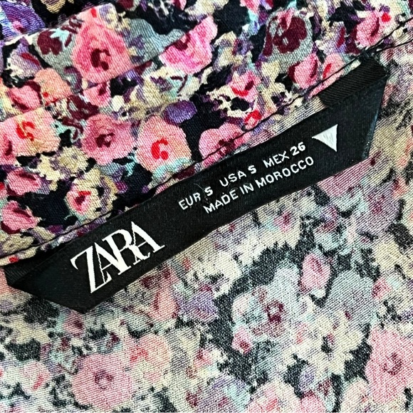 Zara Floral Print Maxi Dress Multicolor Lantern Long Sleeves Collar Shirtdress S - Picture 7 of 9